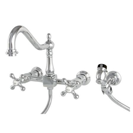 HERITAGE KS1241AXBS 2-Handle 8" Wall Mount Kitchen Faucet with Brass Sprayer KS1241AXBS